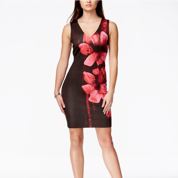 New GUESS Wintry Dreams Floral-Print Bodycon Dress - Picture 1 of 6